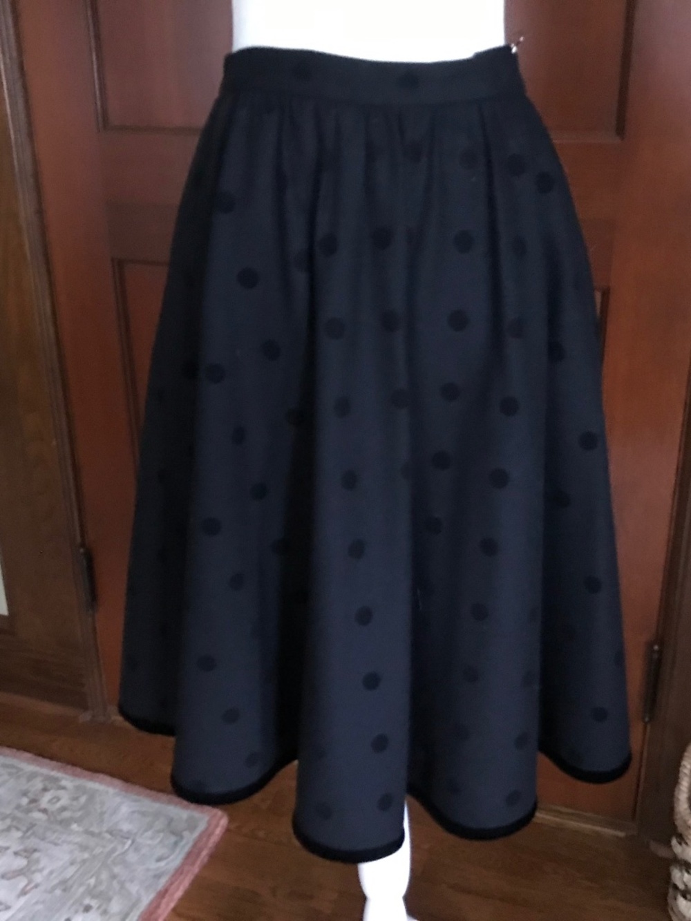 Vintage Oscar De La Renta Studio Black Circle Skirt with Velvet Dots & Trim Sz 8